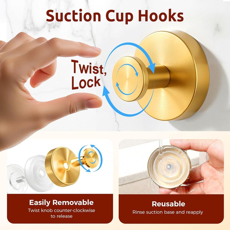 awrose 4 Packs Suction Cup Hooks for Shower, Heavy-Duty Wreath Hangers for Front Door, No Drill Glass Door Shower Suction Hooks No Damage for Walls Bathroom Kitchen Window Mirror Tile Towel Coat Robe Loofah - Image 2